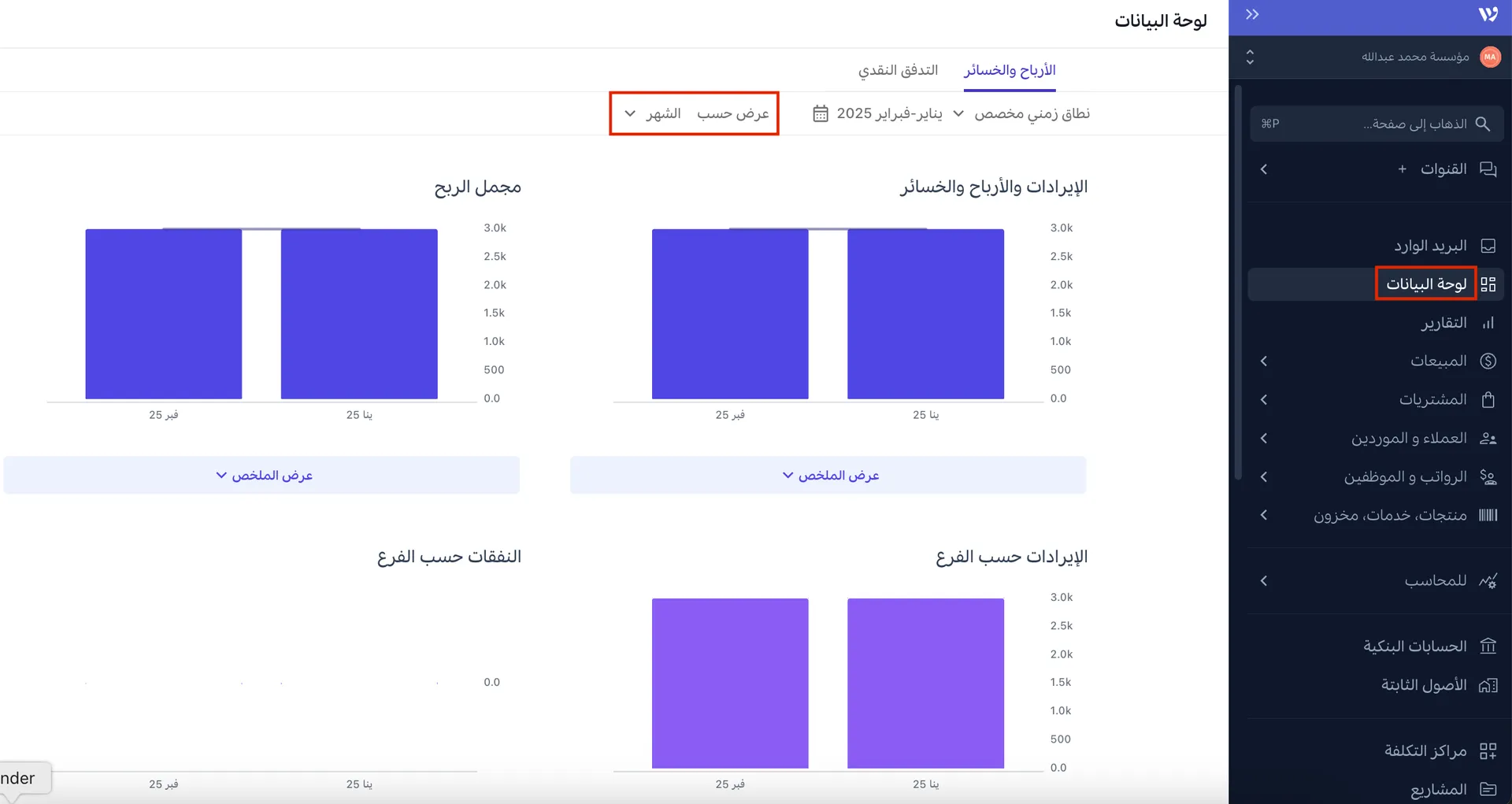 تقارير ولوحات تحكم مخصصة